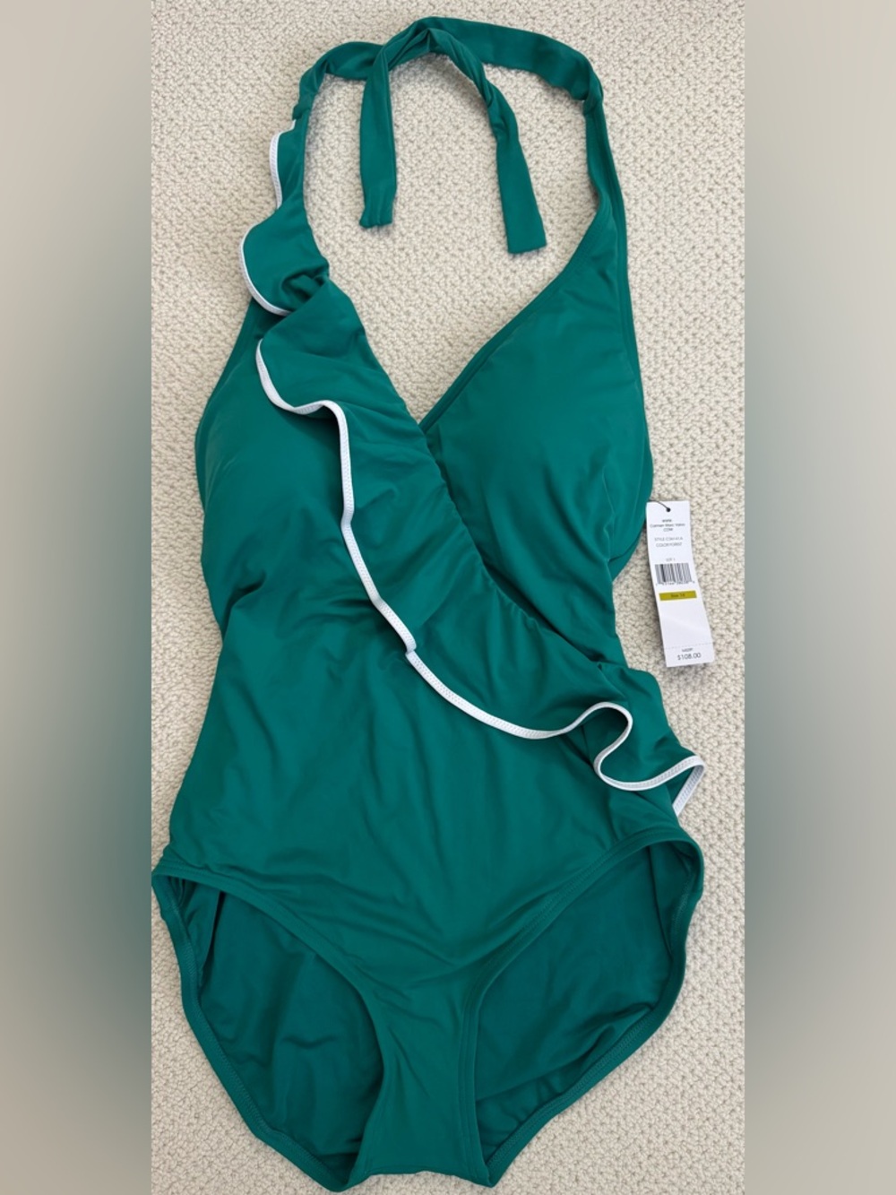 Carmen Marc Valvo Teal One-Piece Swimsuit size 14. NEW / NWT